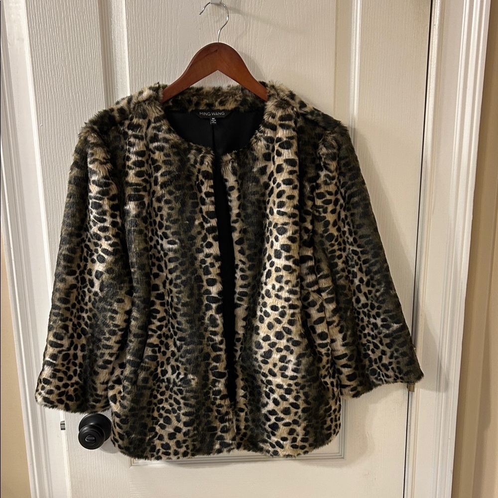 Ming Wang Leopard Print Teddy Jacket - image 1